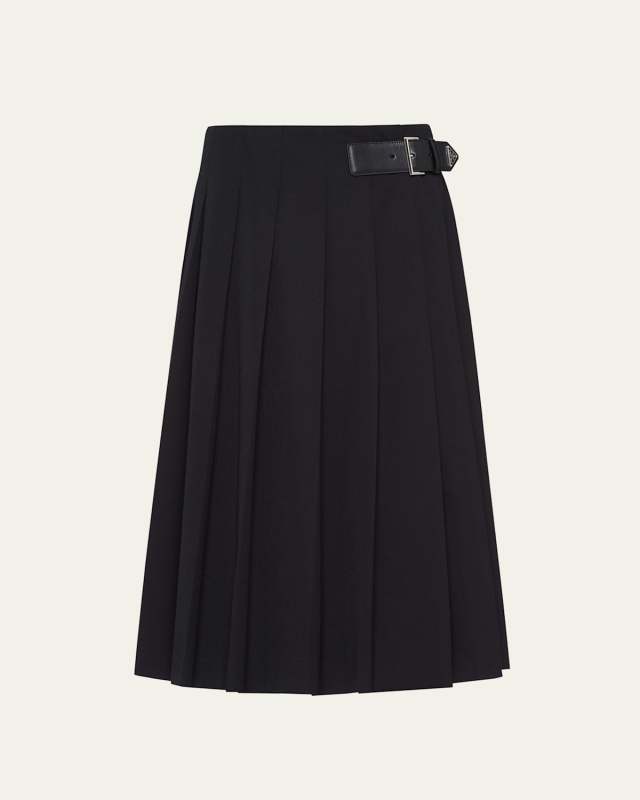 Gabardine Pleated Midi Skirt